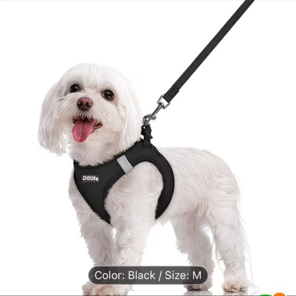 Dolife Black Dog Harness and Leash Size Medium Brand New